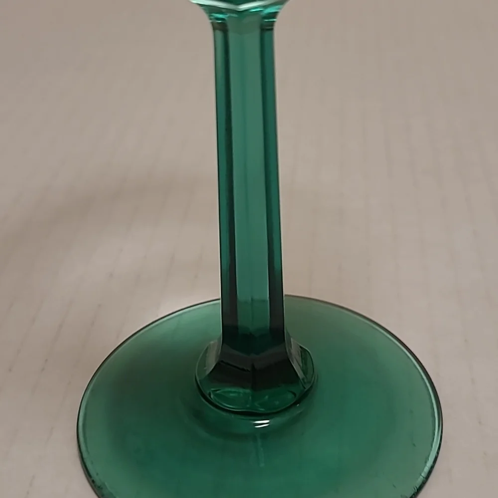 Pair of Vintage Green Stemmed Crystal Wine Glasses